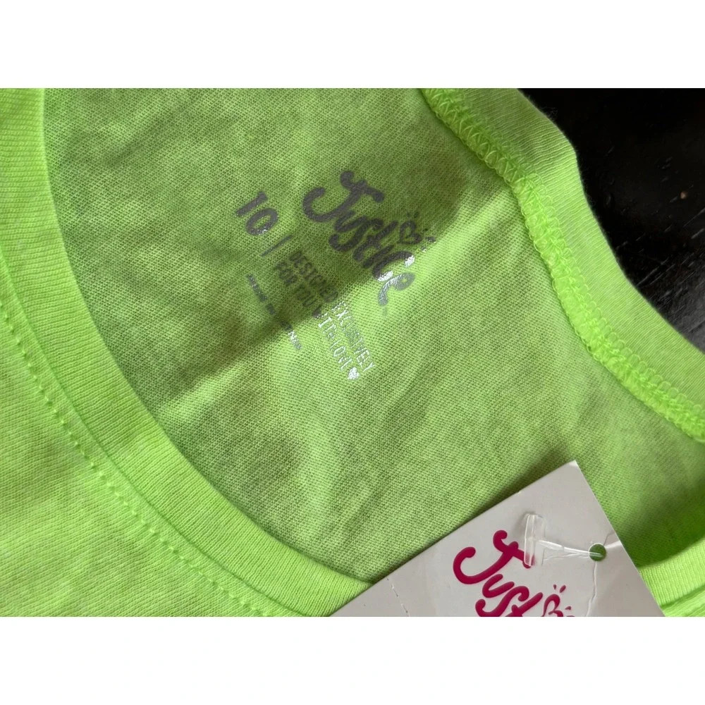 Justice Girls Neon Lime Green Radiate Positivity Rainbow Graphic Tee Shirt Sz 10